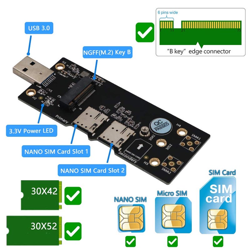 SUPERPLUS NGFF(M.2) to USB 3.0 Adapter with Dual Nano SIM Card Slot for 3G/4G/5G Module - Image 2